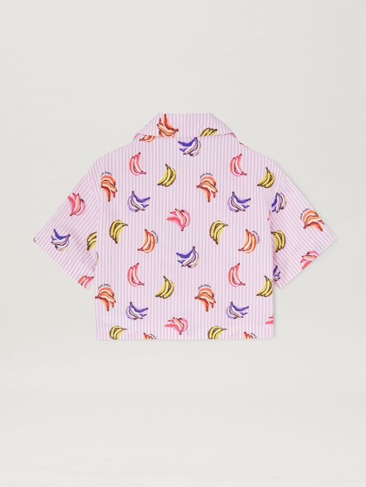 PALM ANGELS  Bananas print cropped short sleeves shirt ROSE PINK DUSTY BLUE PGGG001S25FAB001