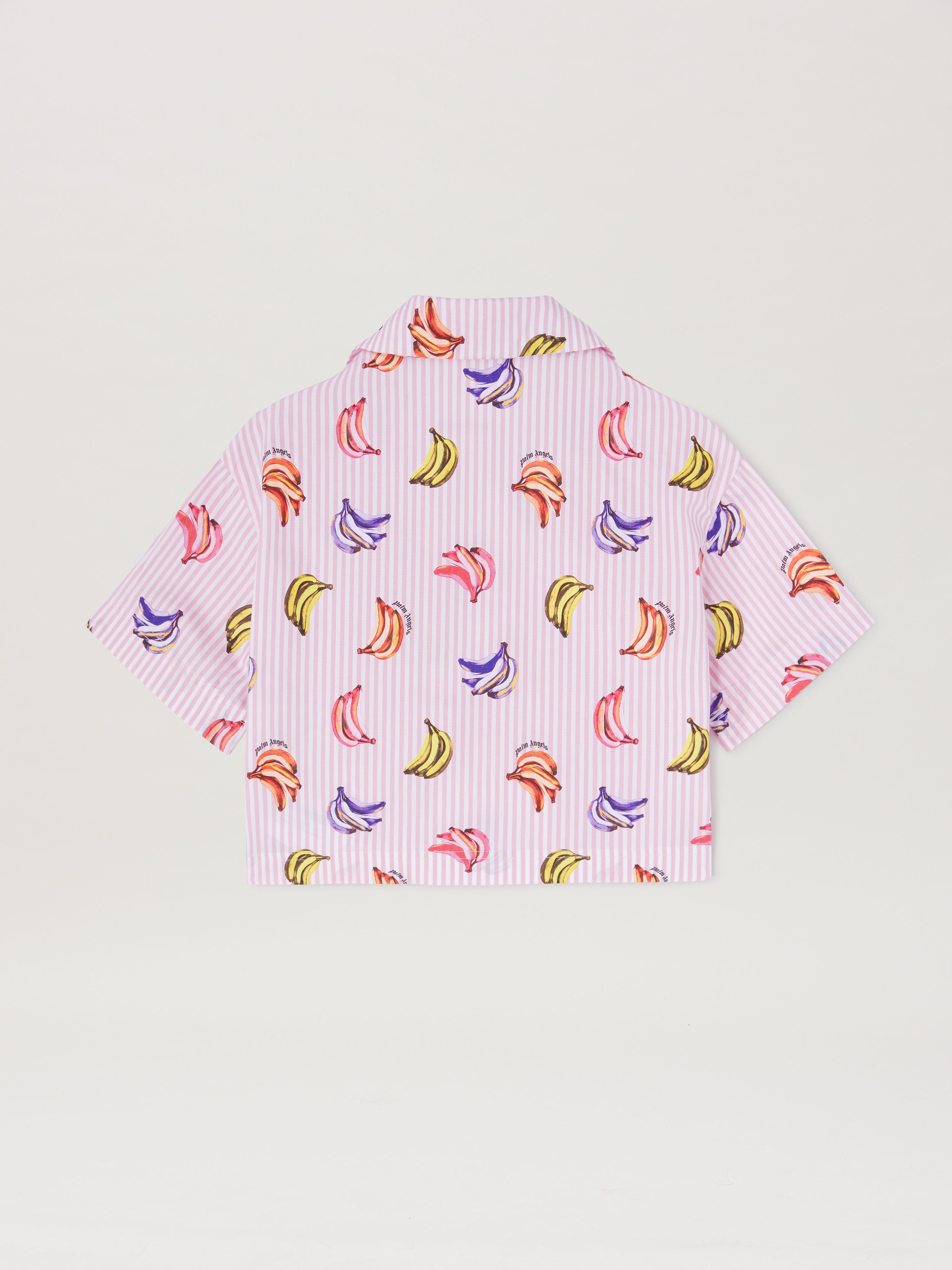 PALM ANGELS  Bananas print cropped short sleeves shirt ROSE PINK DUSTY BLUE PGGG001S25FAB001