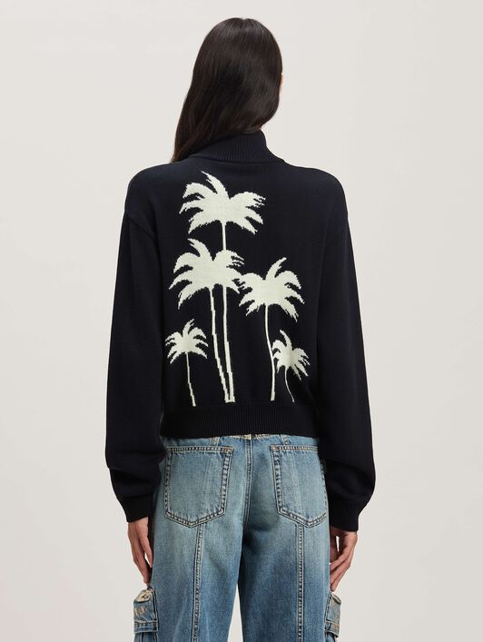 PALM ANGELS  Palm Inlay Track knit jacket BLACK - OFF WHITE PWHA061S25KNI001
