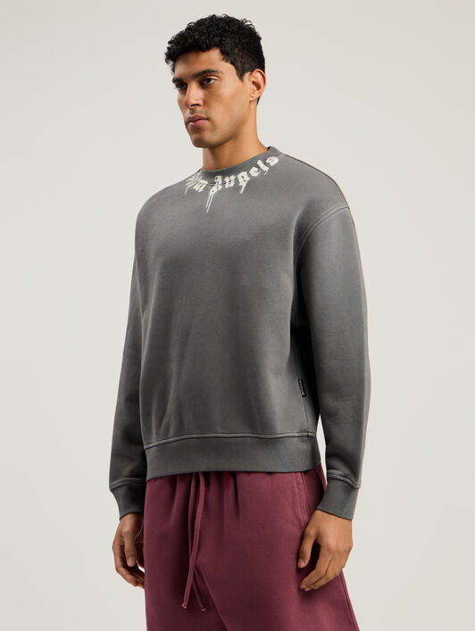 Neck Logo Regular Crewneck Sweatshirt PALM ANGELS Neck Logo Regular Crewneck Sweatshirt DARK GREY - OFF WHITE PMBA08HF25FLE003