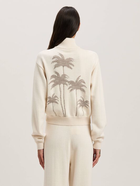 PALM ANGELS  Strickjacke mit Palme OFF WHITE - CAMEL PWHA061S25KNI001