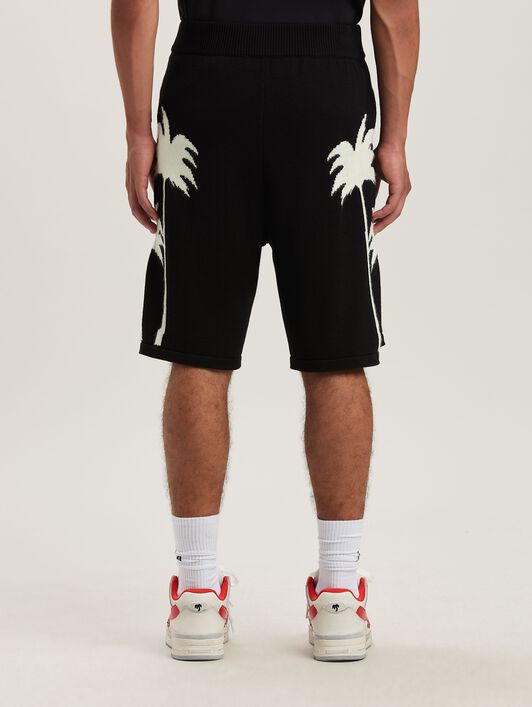PALM ANGELS  Palm Inlay knit shorts BLACK - OFF WHITE PMHM012S25KNI002