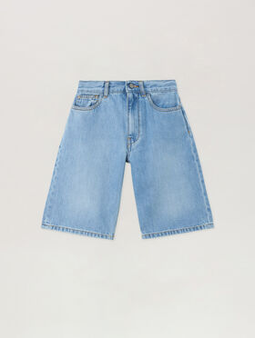 PALM ANGELS Logo Baggy Denim Bermuda CELESTE/LIGHT BLUE PGYB004S26DEN001