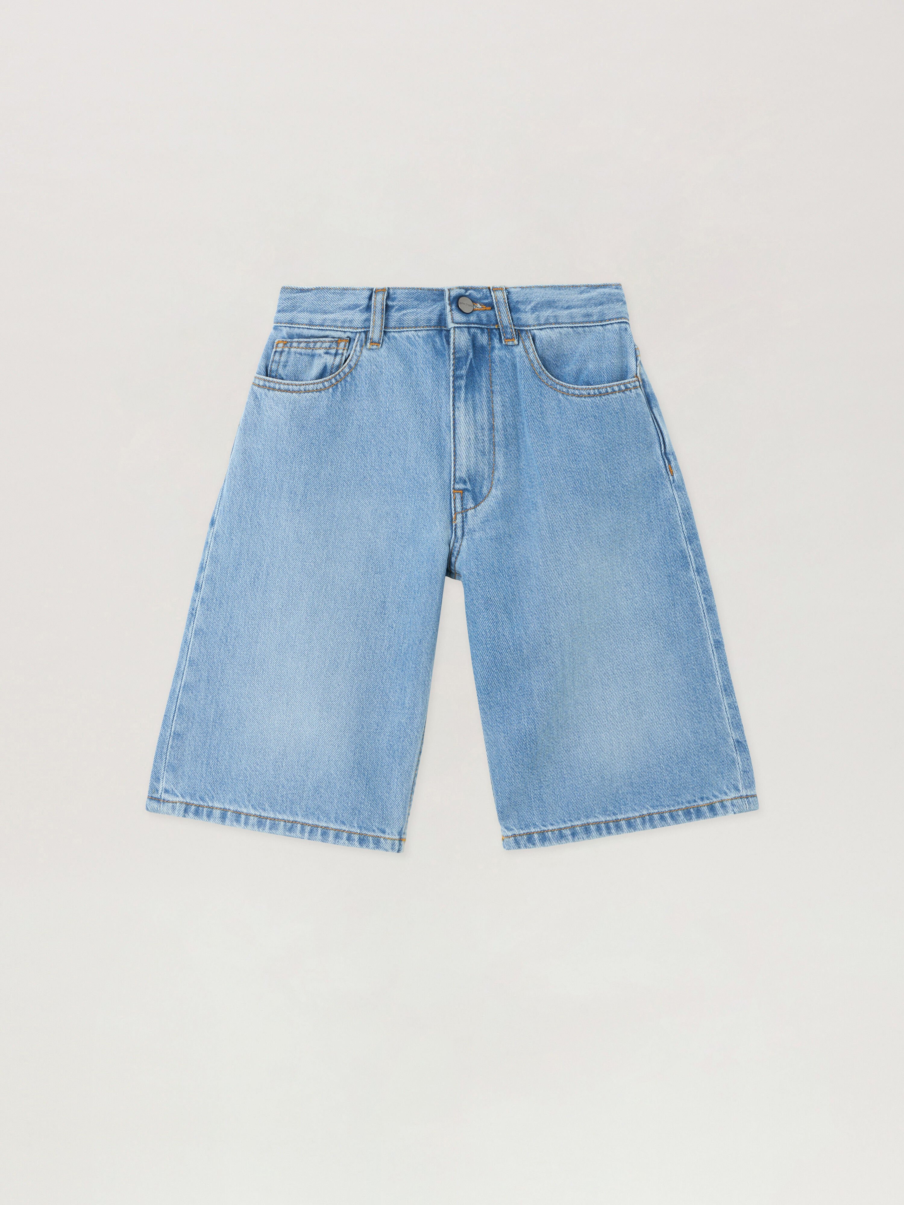 PALM ANGELS Logo Baggy Denim Bermuda CELESTE/LIGHT BLUE PGYB004S26DEN001