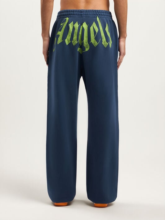 PALM ANGELS Big Waist Logo Sweatpants NAVY BLUE LIME PMCH025S26FLE003