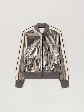 PALM ANGELS Laminated Track Jacket GUNMETAL - OFF WHITE PWBD050F25FAB001