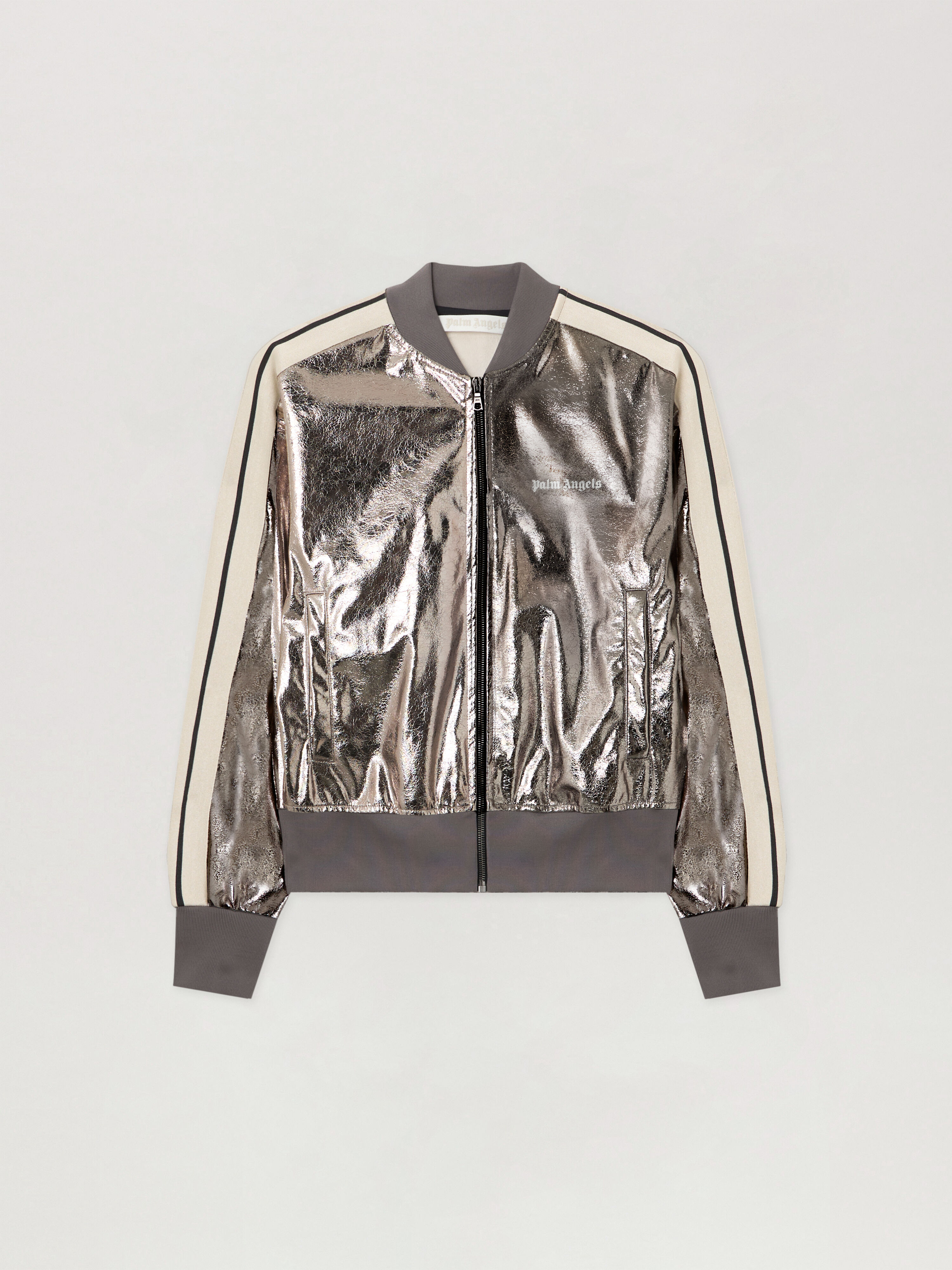 PALM ANGELS Laminated Track Jacket GUNMETAL - OFF WHITE PWBD050F25FAB001
