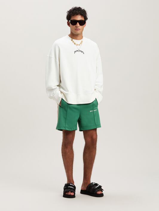 PALM ANGELS  Embroidered Logo Track shorts FOREST GREEN - OFF WHITE PMCL004S25FAB001