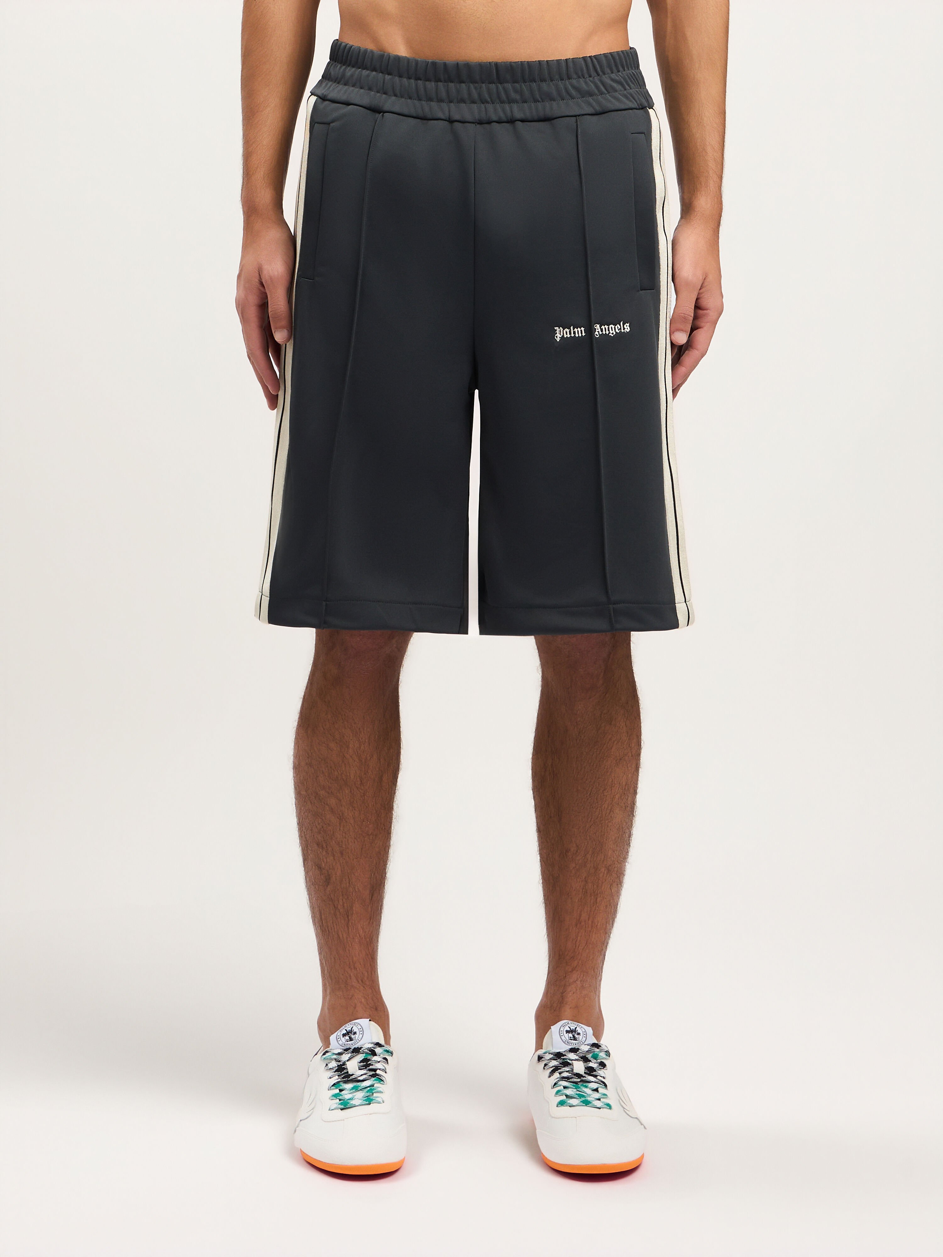 PALM ANGELS Classic Logo Track Shorts DARK GREY OFF WHITE PMCL009S26FAB001