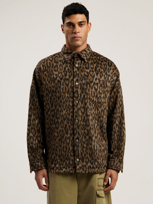 PALM ANGELS Classic Logo Animalier Oshirt BROWN - OFF WHITE PMES002F25FAB001