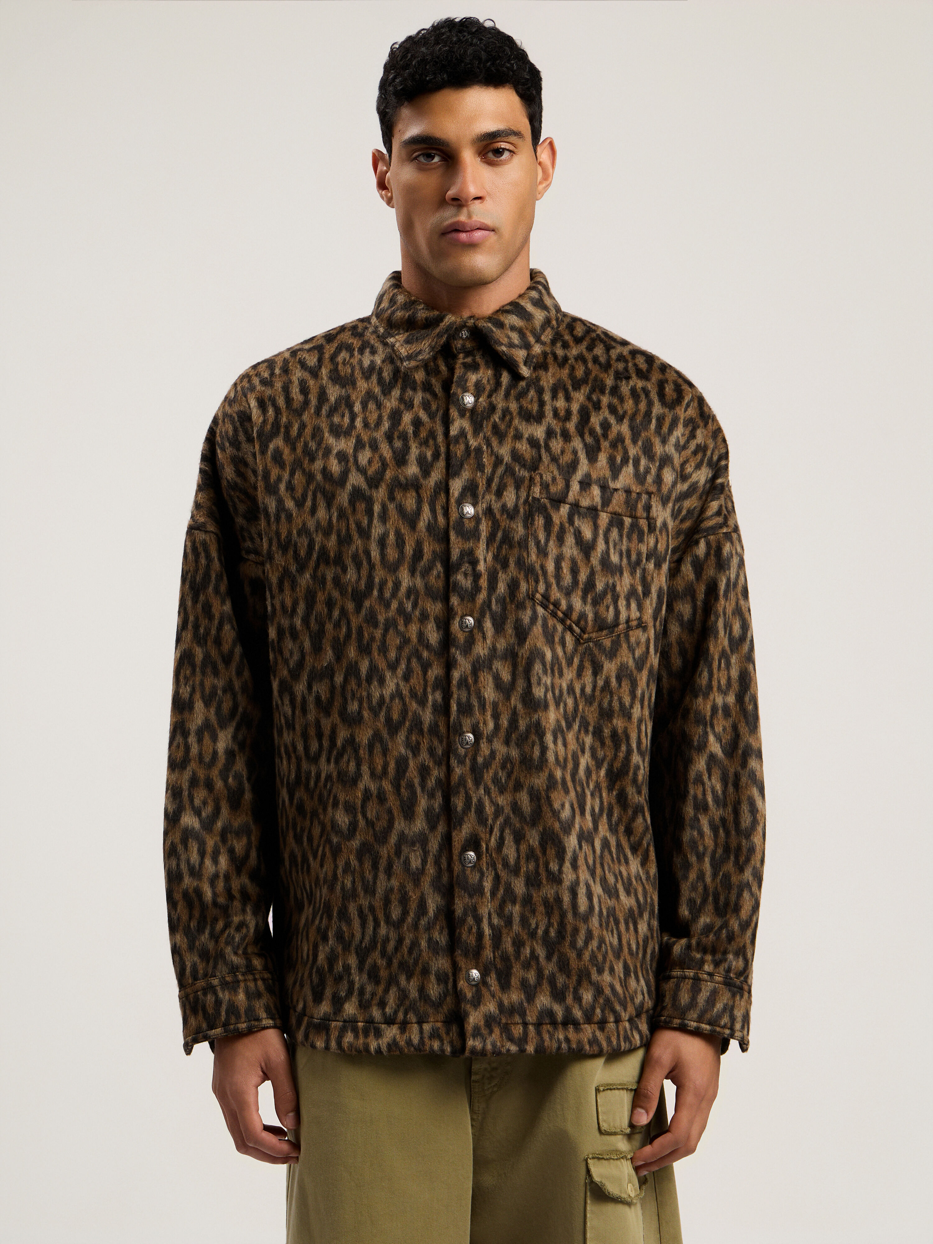 PALM ANGELS Classic Logo Animalier Oshirt BROWN - OFF WHITE PMES002F25FAB001