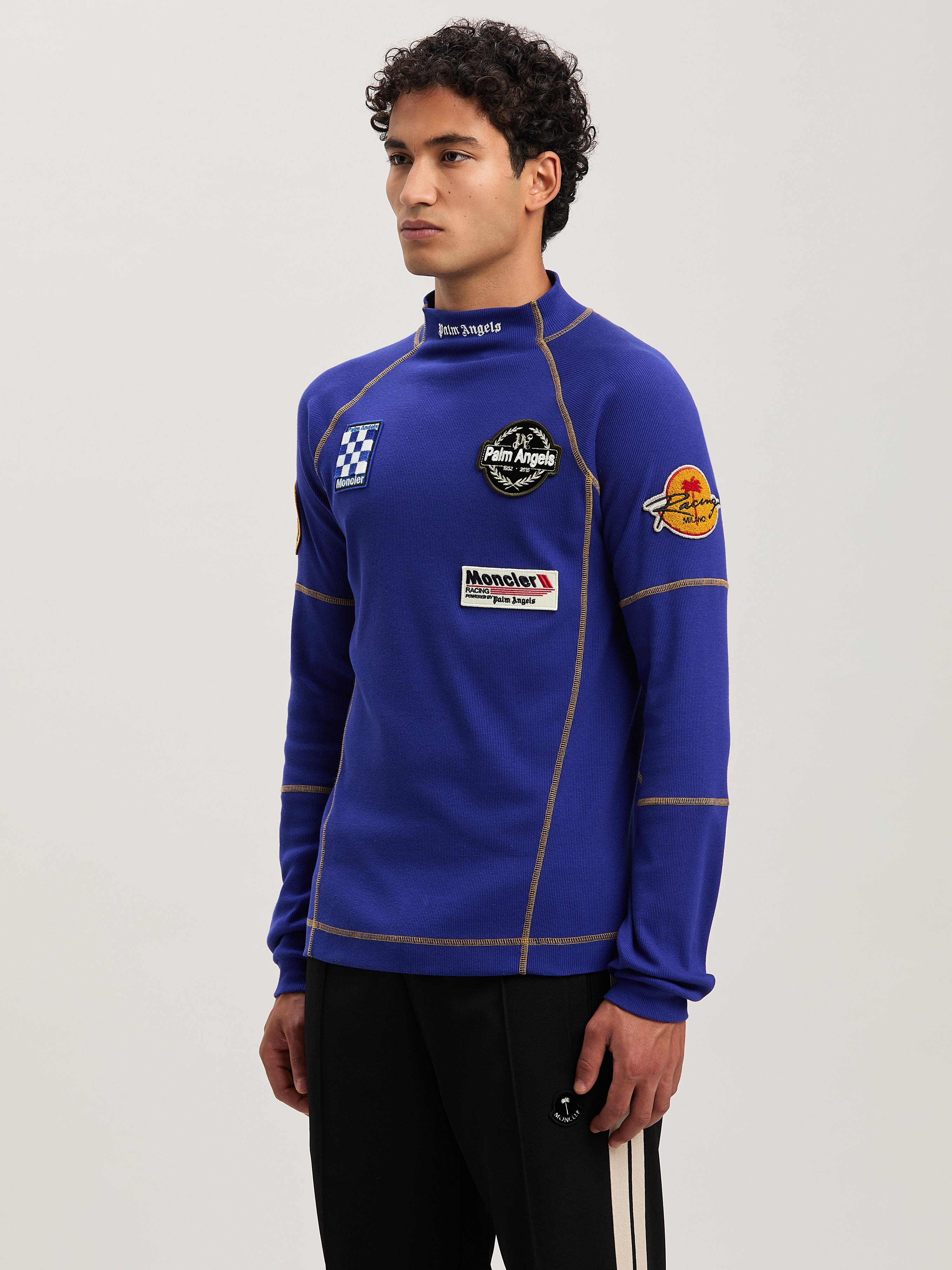 PALM ANGELS  long sleeves Racing T-shirt Moncler x Palm Angels BLU - BIANCO PMAB057T25FAB001