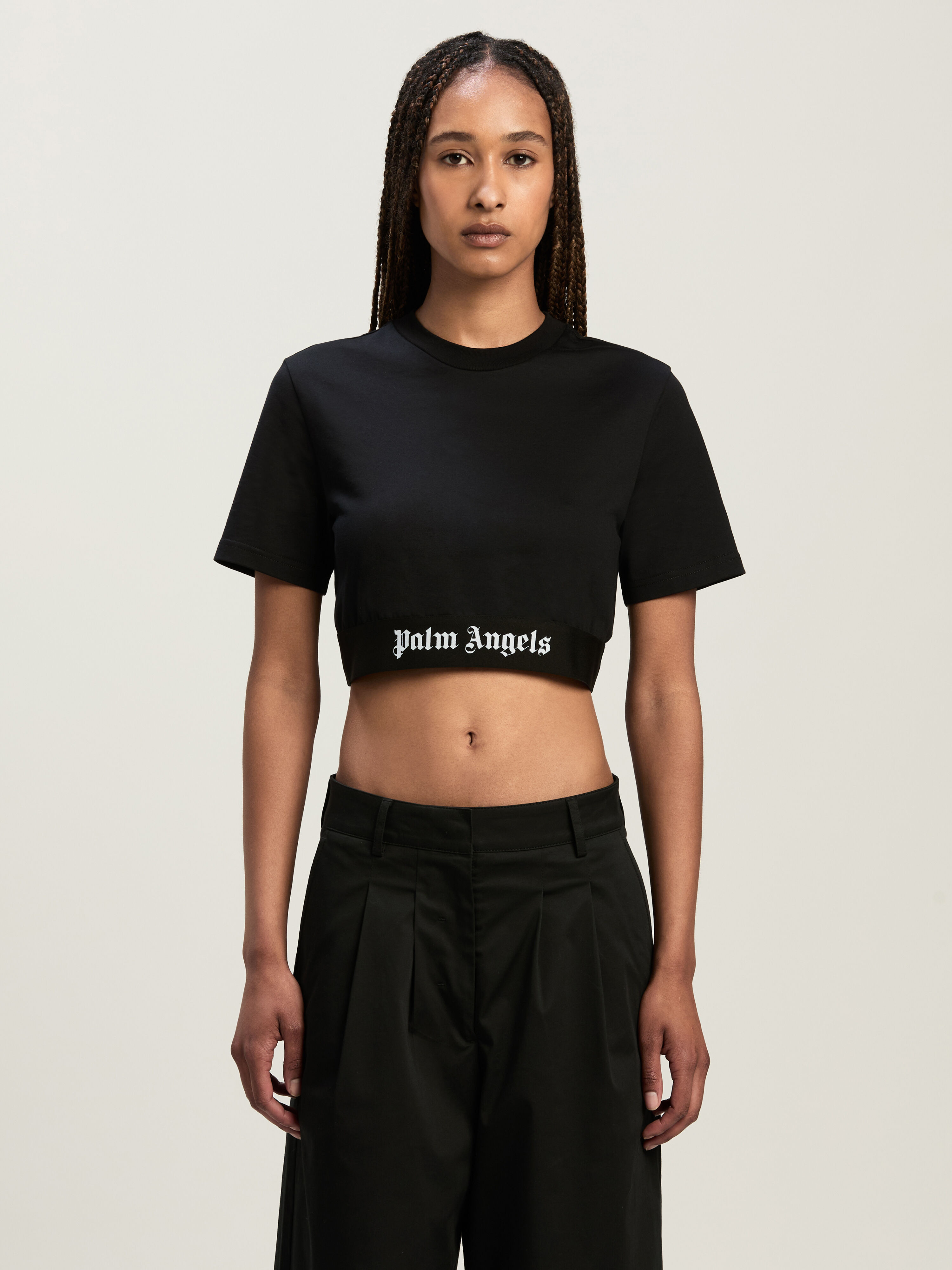PALM ANGELS Classic Logo Tape Crop Tee BLACK BLACK PWAA067C99JER001
