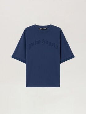PALM ANGELS Curved Logo Loose Double T-Shirt NAVY BLUE NAVY BLUE PMAA10QS26JER001