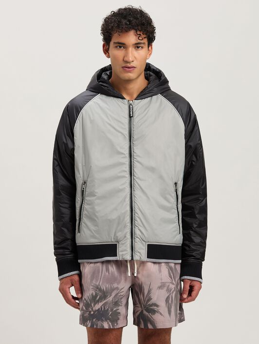 PALM ANGELS  Curved logo Windbreaker GREY - BLACK PMEA289S25FAB001