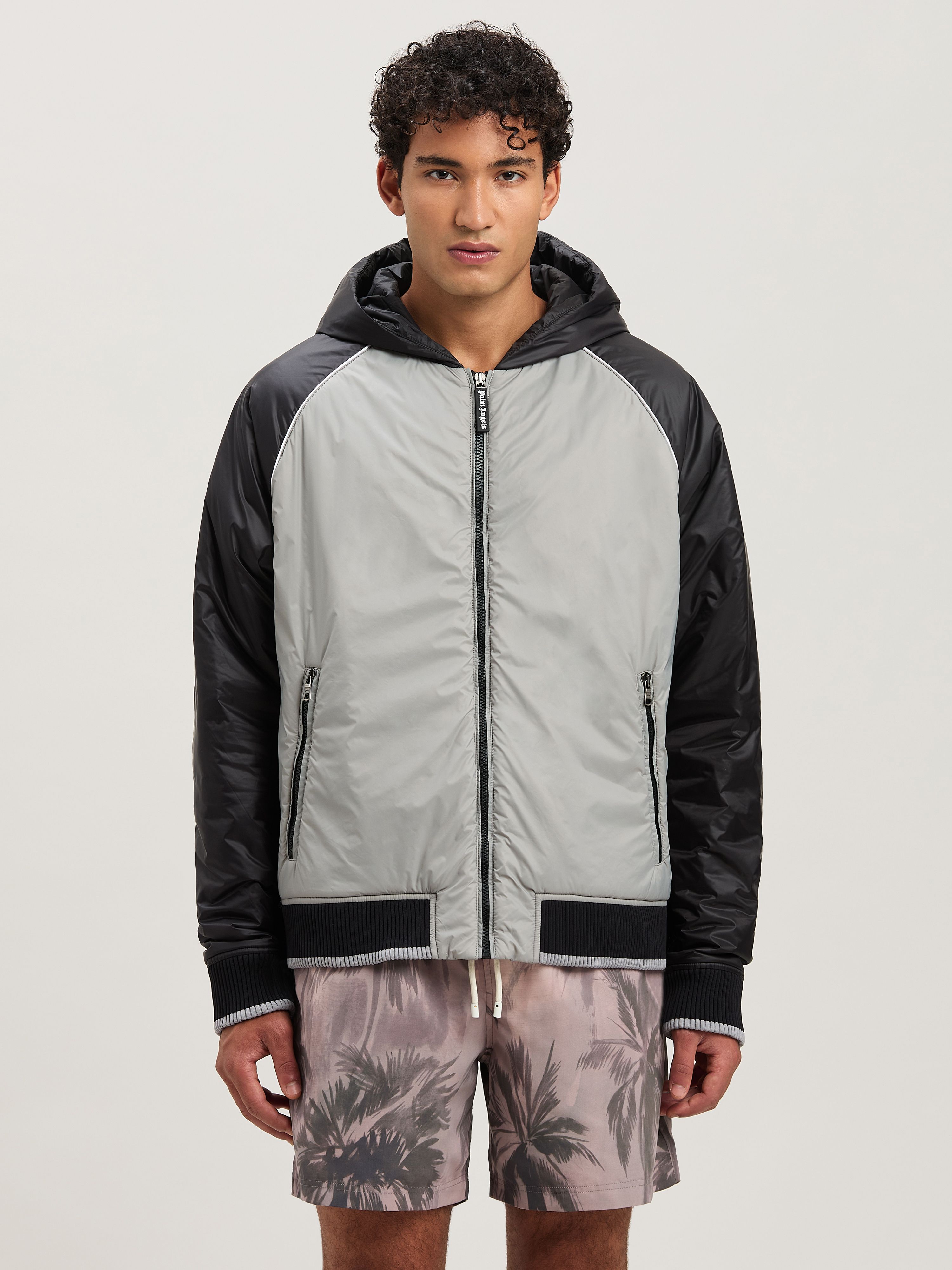 PALM ANGELS  Curved logo Windbreaker GREY - BLACK PMEA289S25FAB001