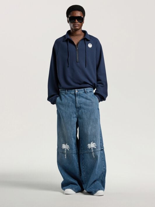 Palm Shadow Zipped Crew PALM ANGELS Palm Shadow Zipped Crew NAVY BLUE - OFF WHITE PAMBA10W26FL01