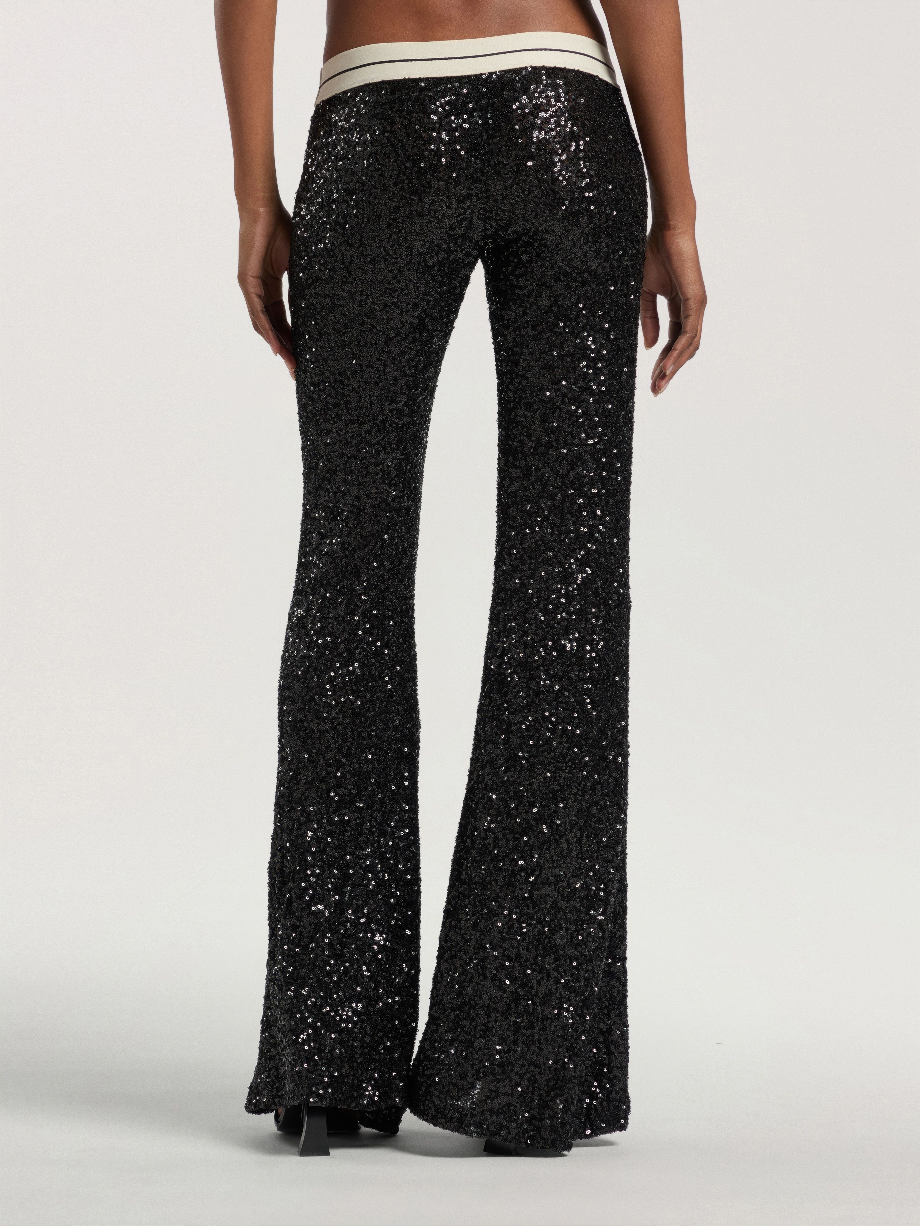 Logo Essential Sequins Pants PALM ANGELS Logo Essential Sequins Pants BLACK - CREAM PAWCJ06W26FB01