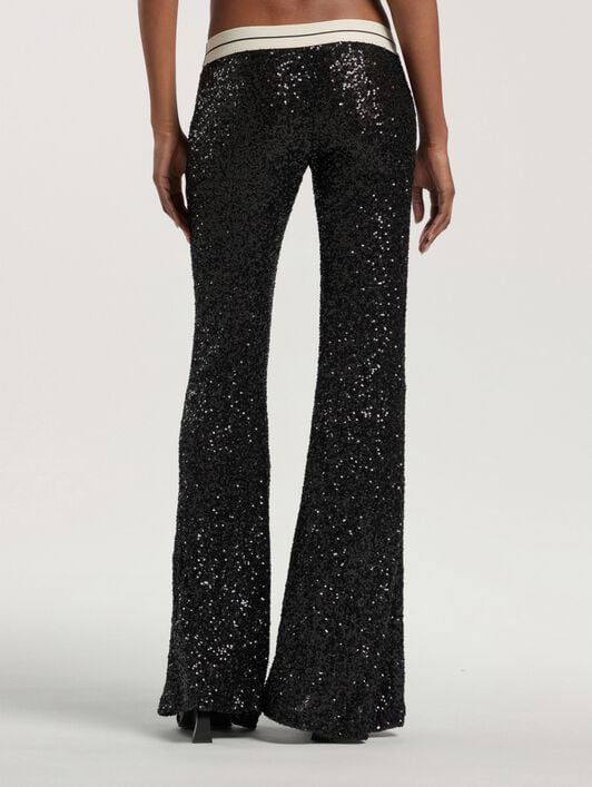 Logo Essential Sequins Pants PALM ANGELS Logo Essential Sequins Pants BLACK - CREAM PAWCJ06W26FB01