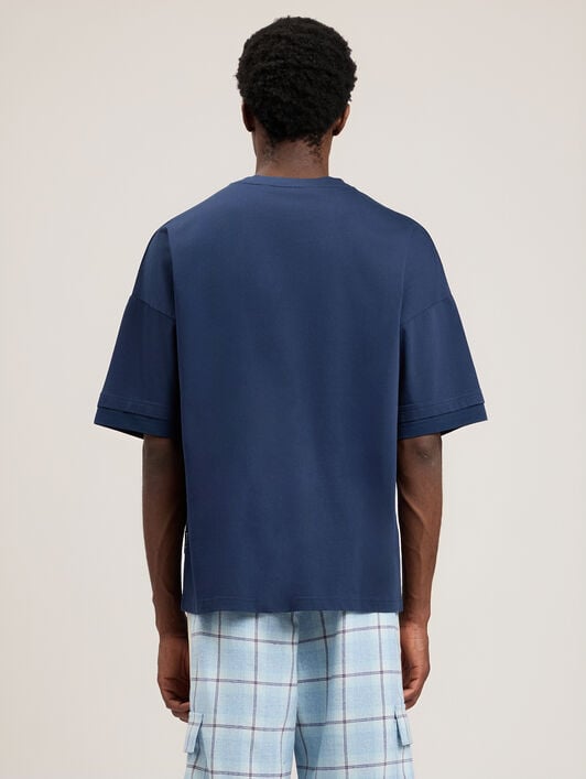 Curved Logo Loose Double T-Shirt PALM ANGELS Curved Logo Loose Double T-Shirt NAVY BLUE NAVY BLUE PMAA10QS26JER001