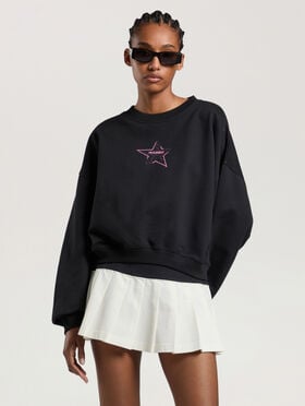 PALM ANGELS Icon Palm Loose Crop Crew BLACK - PINK PAWBA03W26FL06