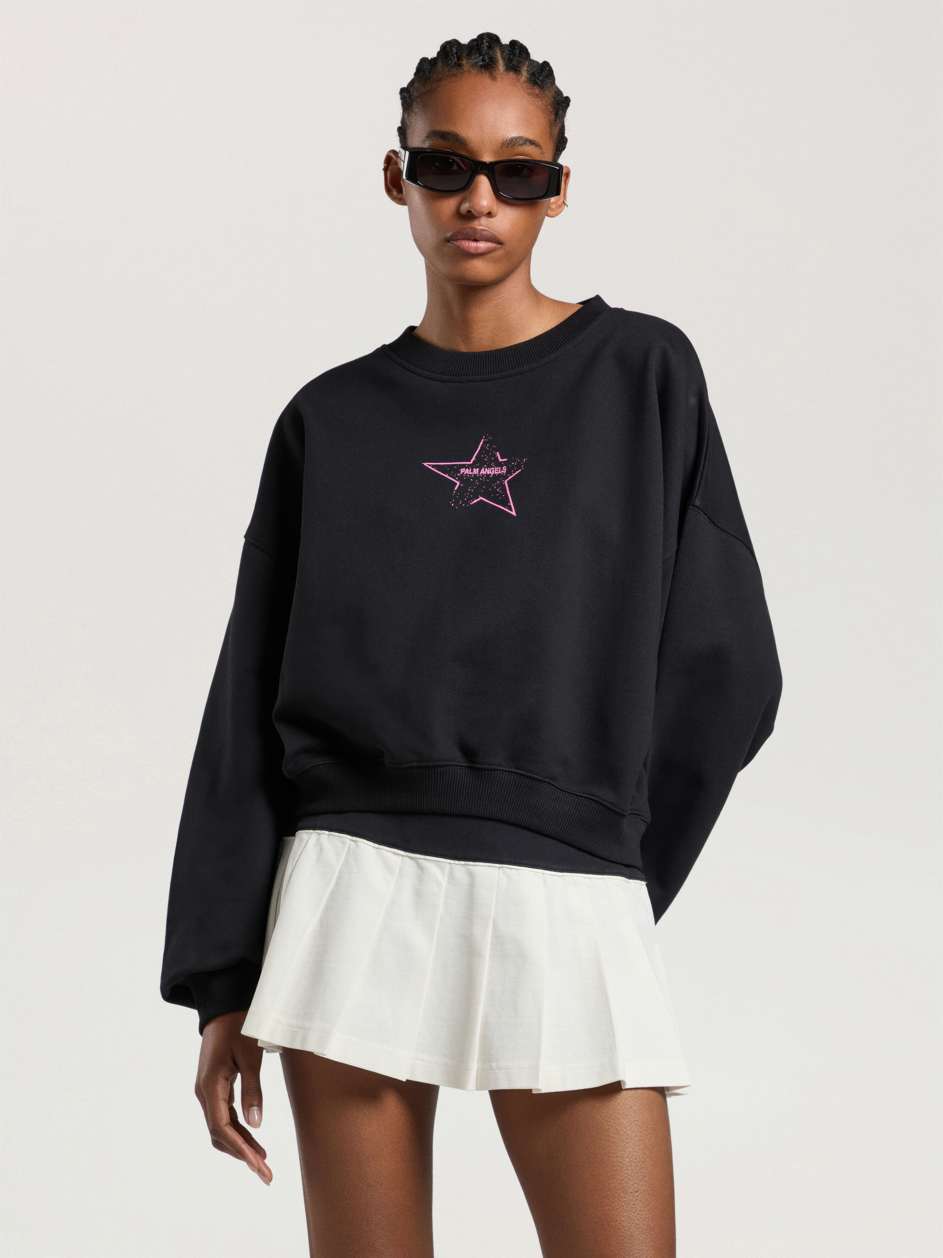 Icon Palm Loose Crop Crew PALM ANGELS Icon Palm Loose Crop Crew BLACK - PINK PAWBA03W26FL06
