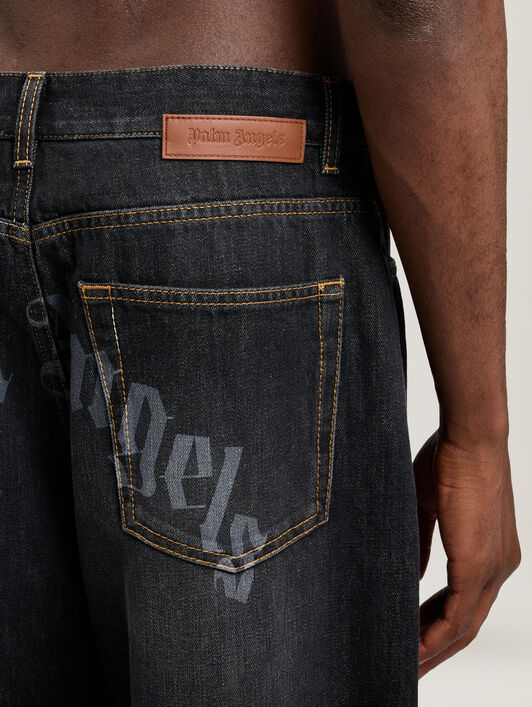 PALM ANGELS Curved Logo Loose Jeans VINTAGE BLACK VINTAGE BLACK PMYA049S26DEN00B