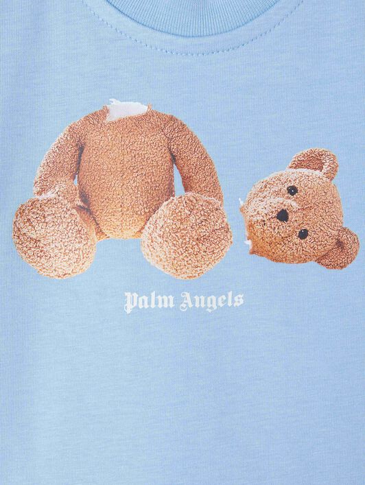 PALM ANGELS  T-SHIRT MIT BÄR LIGHT BLUE BROWN PBXB001S25JER002