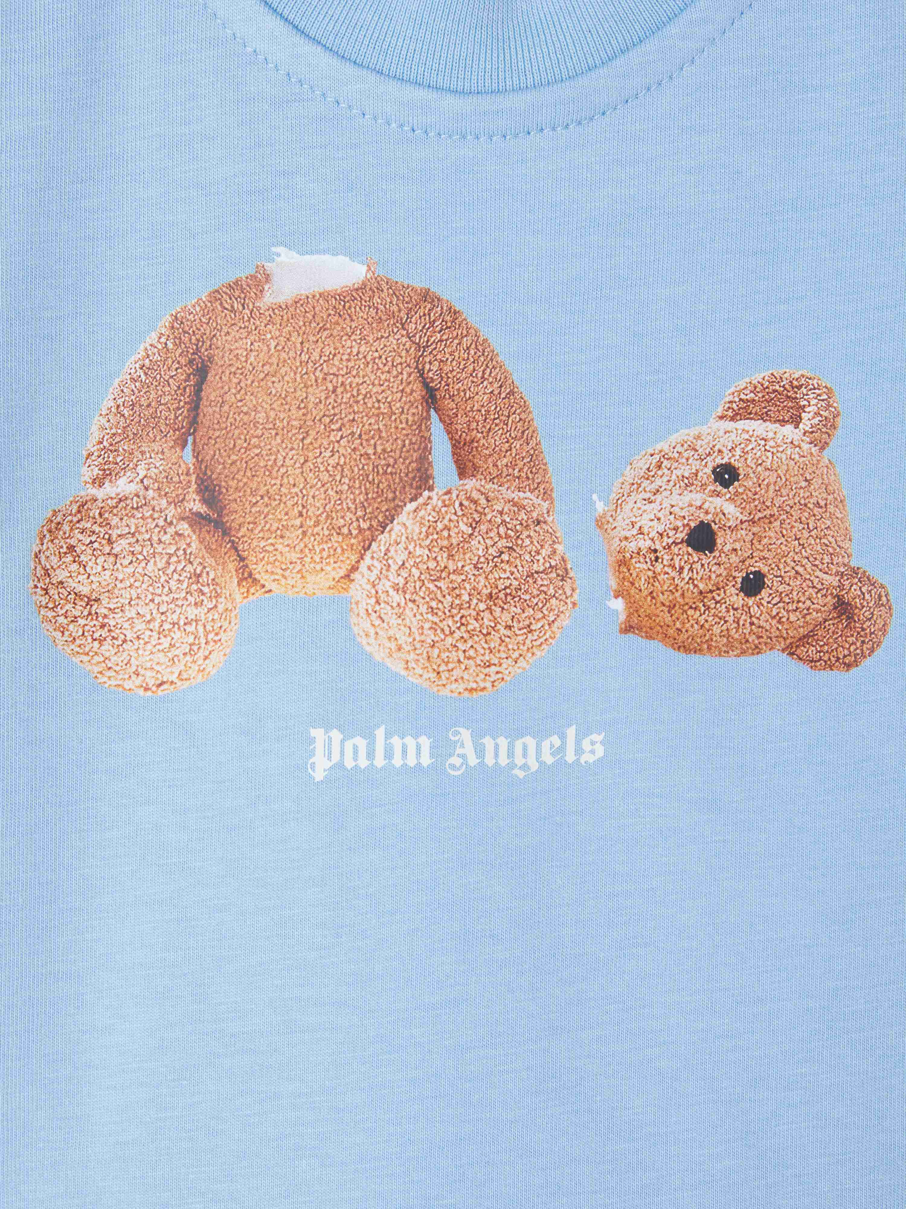 PALM ANGELS  T-SHIRT MIT BÄR LIGHT BLUE BROWN PBXB001S25JER002