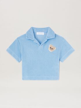 PALM ANGELS  Bear Terry polo shirt LIGHT BLUE BROWN PBBX001S25FLE001