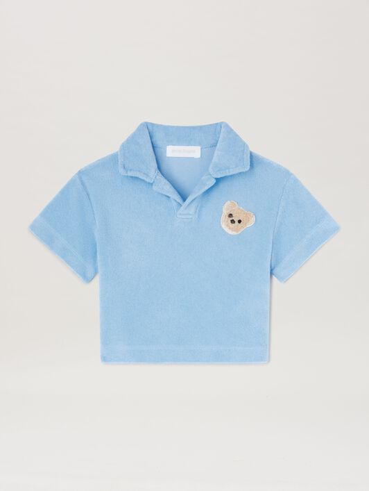 PALM ANGELS  Teddy-Bär Frottee-Polo-Shirt LIGHT BLUE BROWN PBBX001S25FLE001