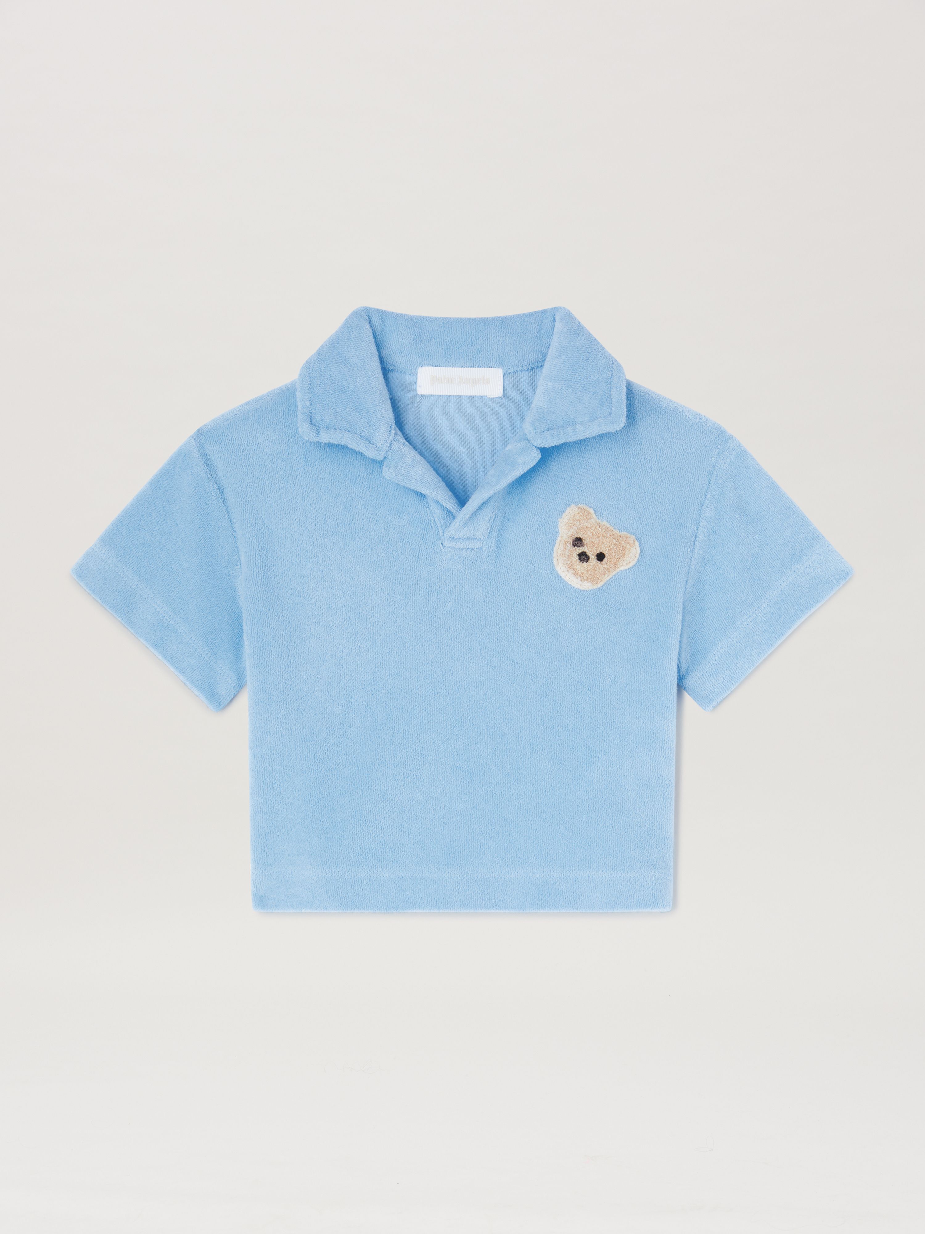 PALM ANGELS  Teddy-Bär Frottee-Polo-Shirt LIGHT BLUE BROWN PBBX001S25FLE001