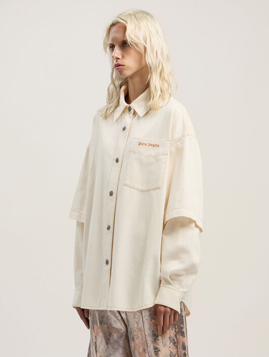 PALM ANGELS Hybrid Denim Overshirt OFF WHITE - BLACK PWYD025F25DEN001