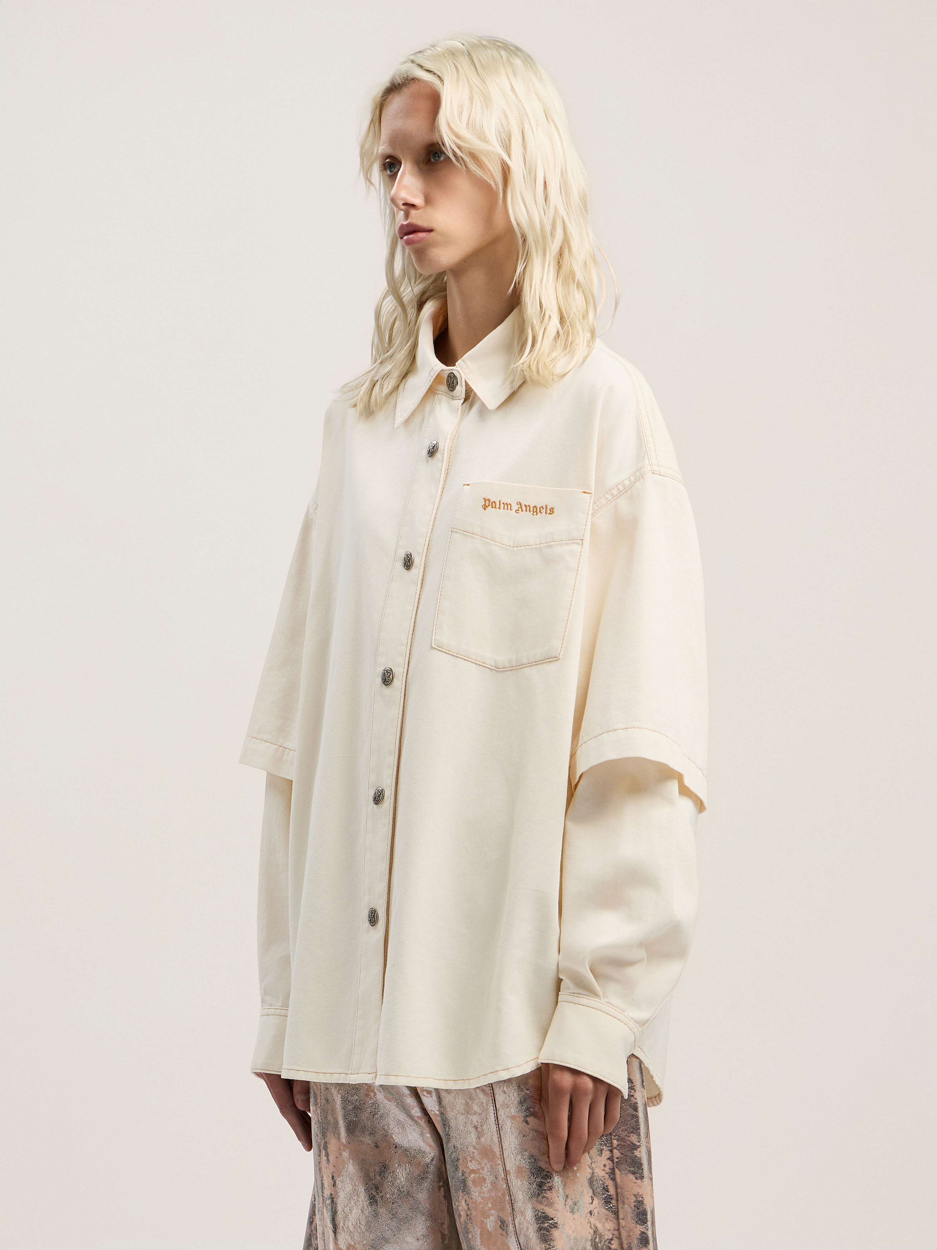 PALM ANGELS Hybrid Denim Overshirt OFF WHITE - BLACK PWYD025F25DEN001