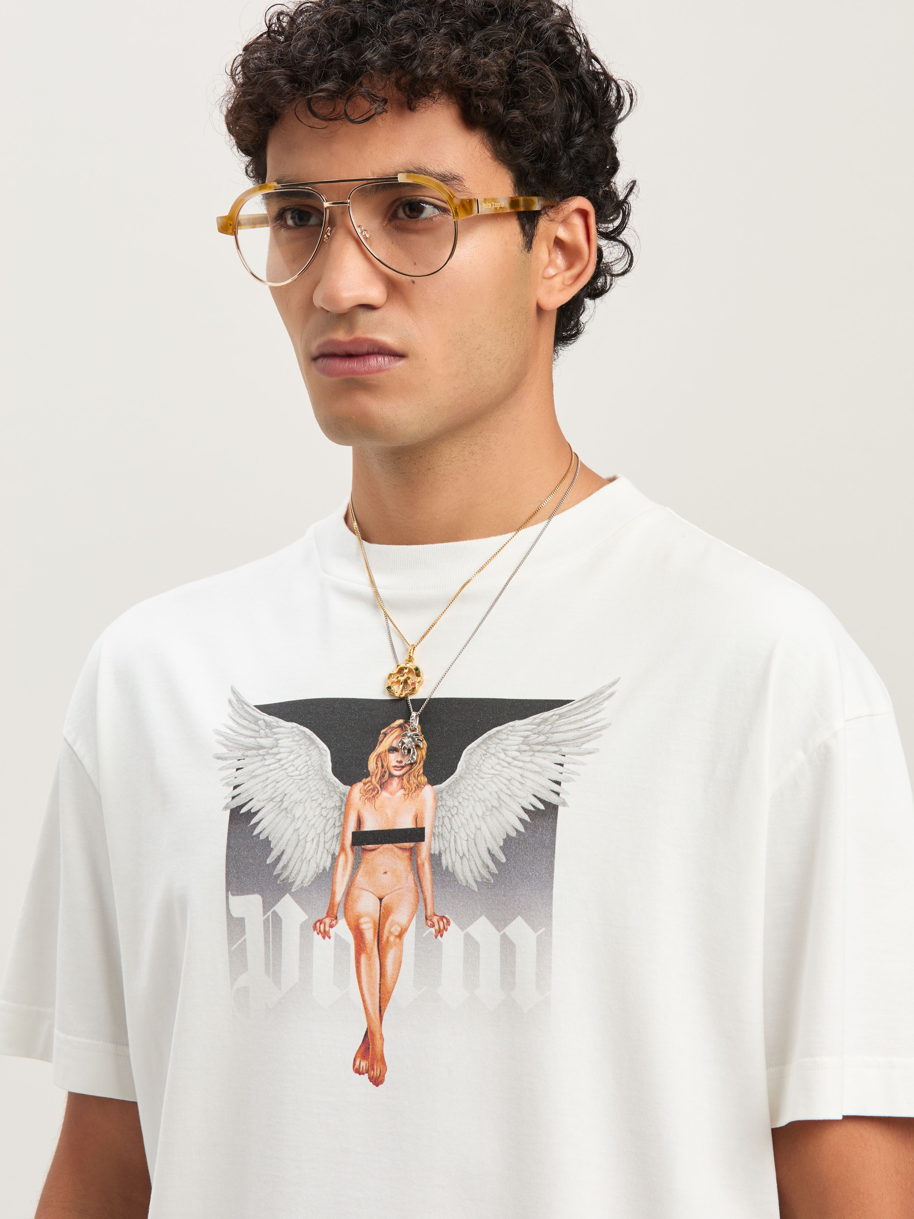 PALM ANGELS  Pin up T-shirt OFF WHITE - BLACK PMAA001S25JER00A