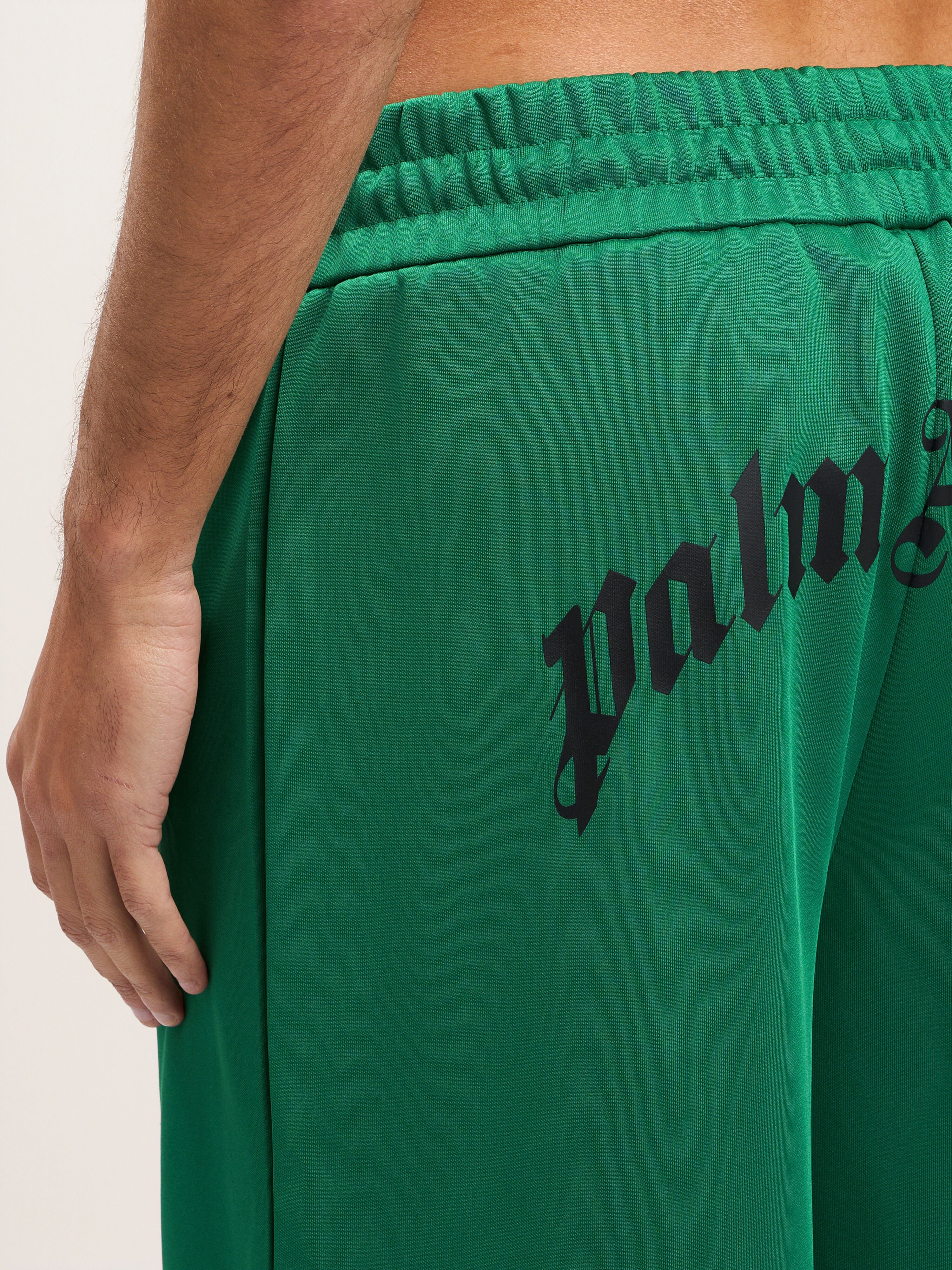 Back Curved Logo Track Shorts in GREEN BLACK for Men | Palm Angels®