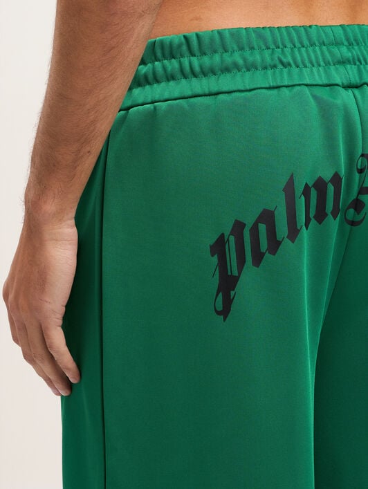 Back Curved Logo Track Shorts PALM ANGELS Back Curved Logo Track Shorts GREEN BLACK PMCL00AS26FAB001