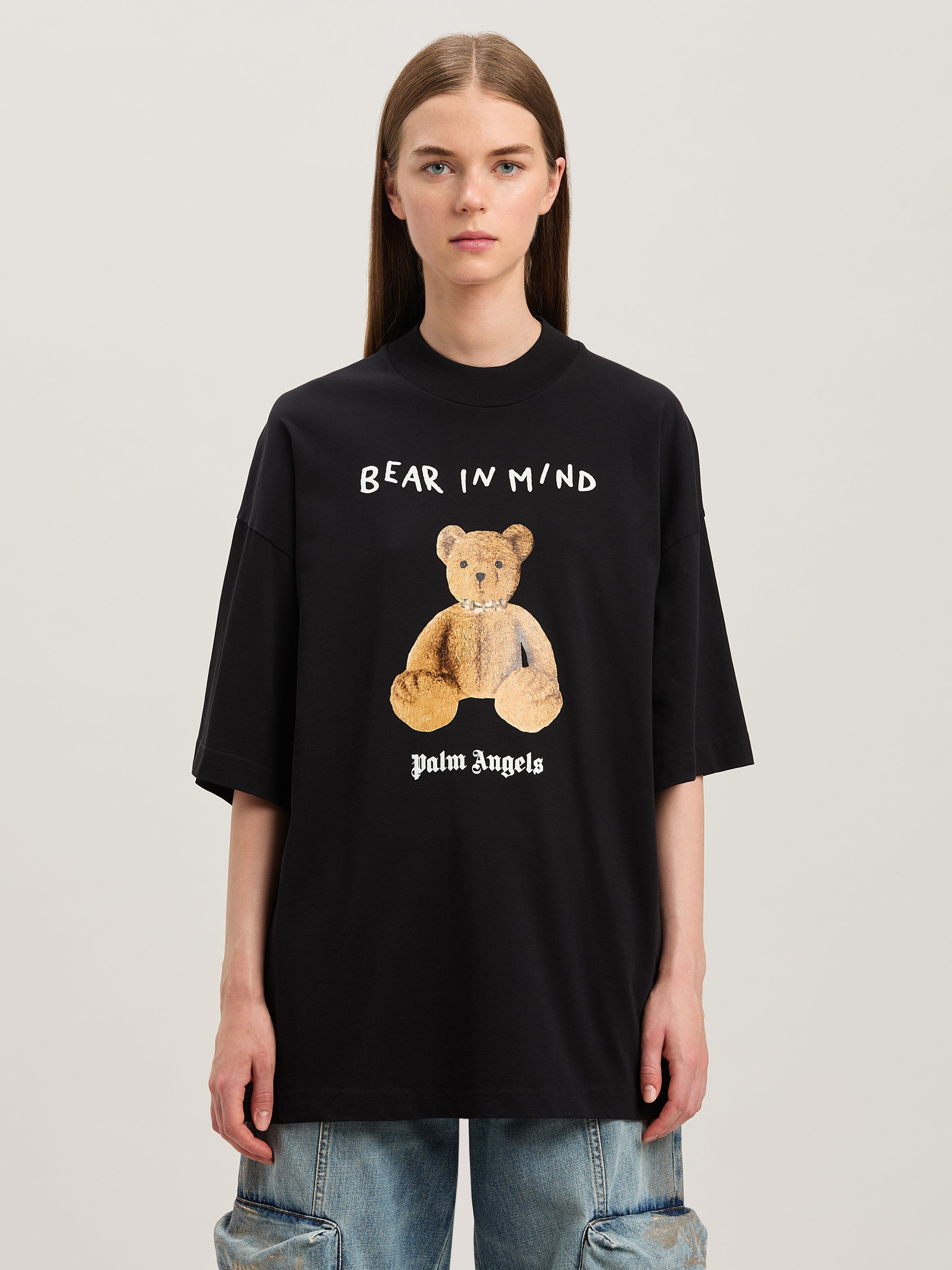 PALM ANGELS  Bear in Mind loose T-shirt BLACK - BROWN PWAA017S25JER005