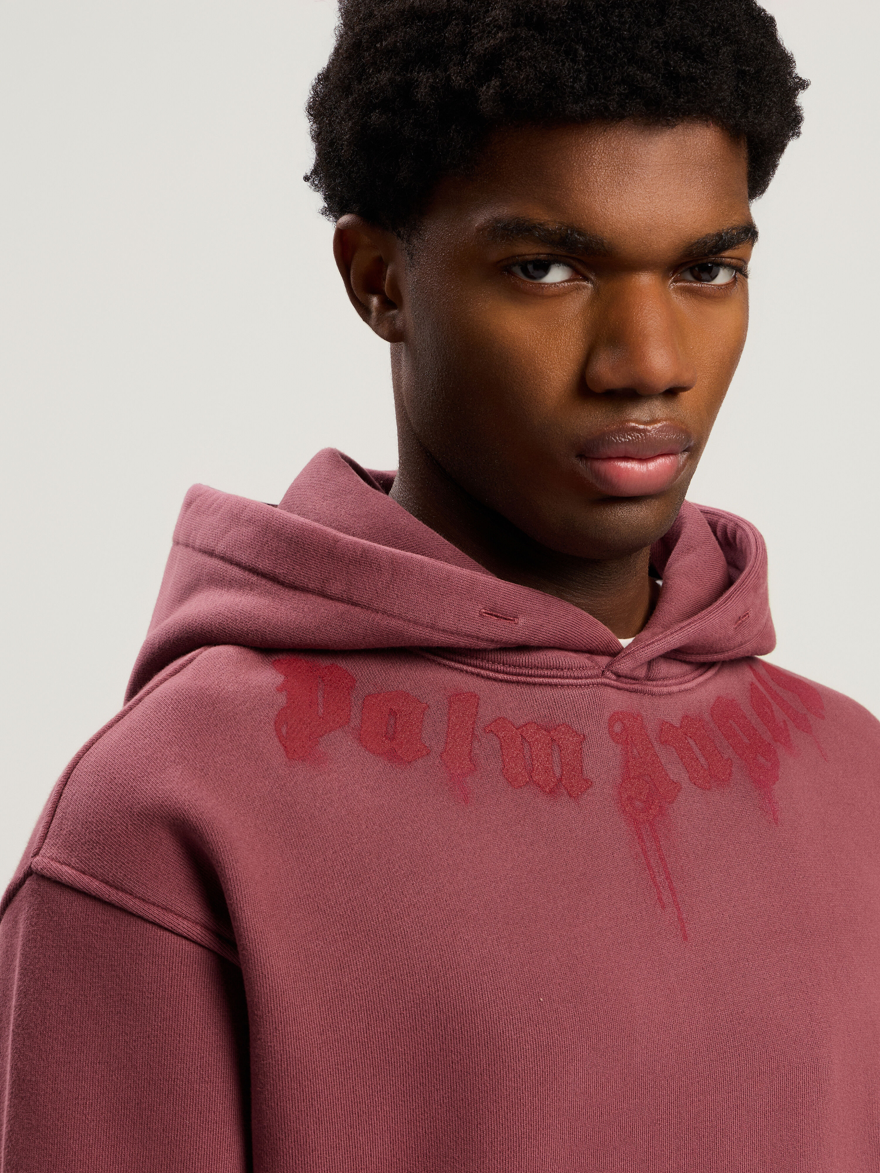 PALM ANGELS Neck Logo Regular Hoodie BURGUNDY - RED PMBB17DF25FLE003