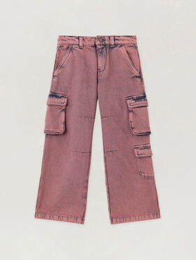 PALM ANGELS Logo Overdye Cargo Denim ANTIQUE ROSE BLUE PGYB002F25DEN001
