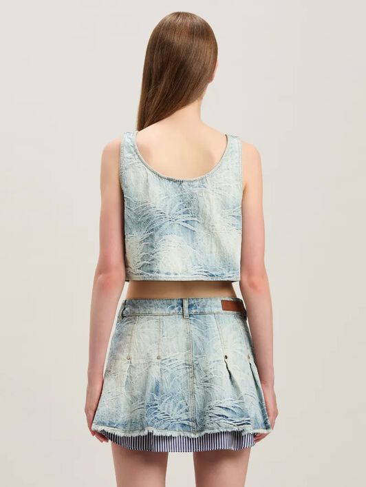 PALM ANGELS  Palms jacquared denim cropped top MEDIUM BLUE - LIGHT BLUE PWYP004S25DEN001