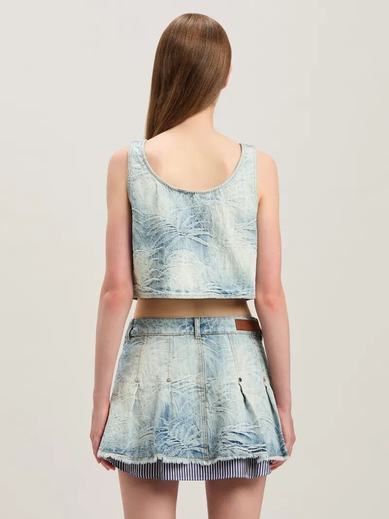PALM ANGELS  Palms jacquared denim cropped top MEDIUM BLUE - LIGHT BLUE PWYP004S25DEN001