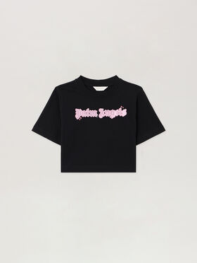 PALM ANGELS Shiny Studs Cropped Over T-Shirt NERO/BLACK PGAA004S26JER001