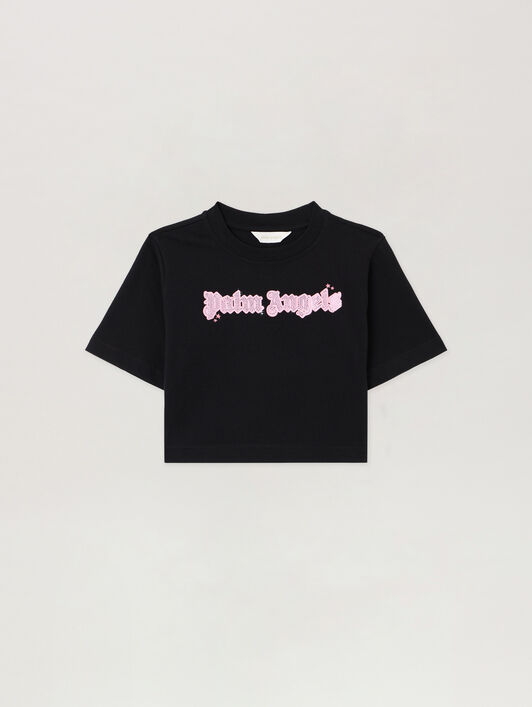 PALM ANGELS Shiny Studs Cropped Over T-Shirt NERO/BLACK PGAA004S26JER001