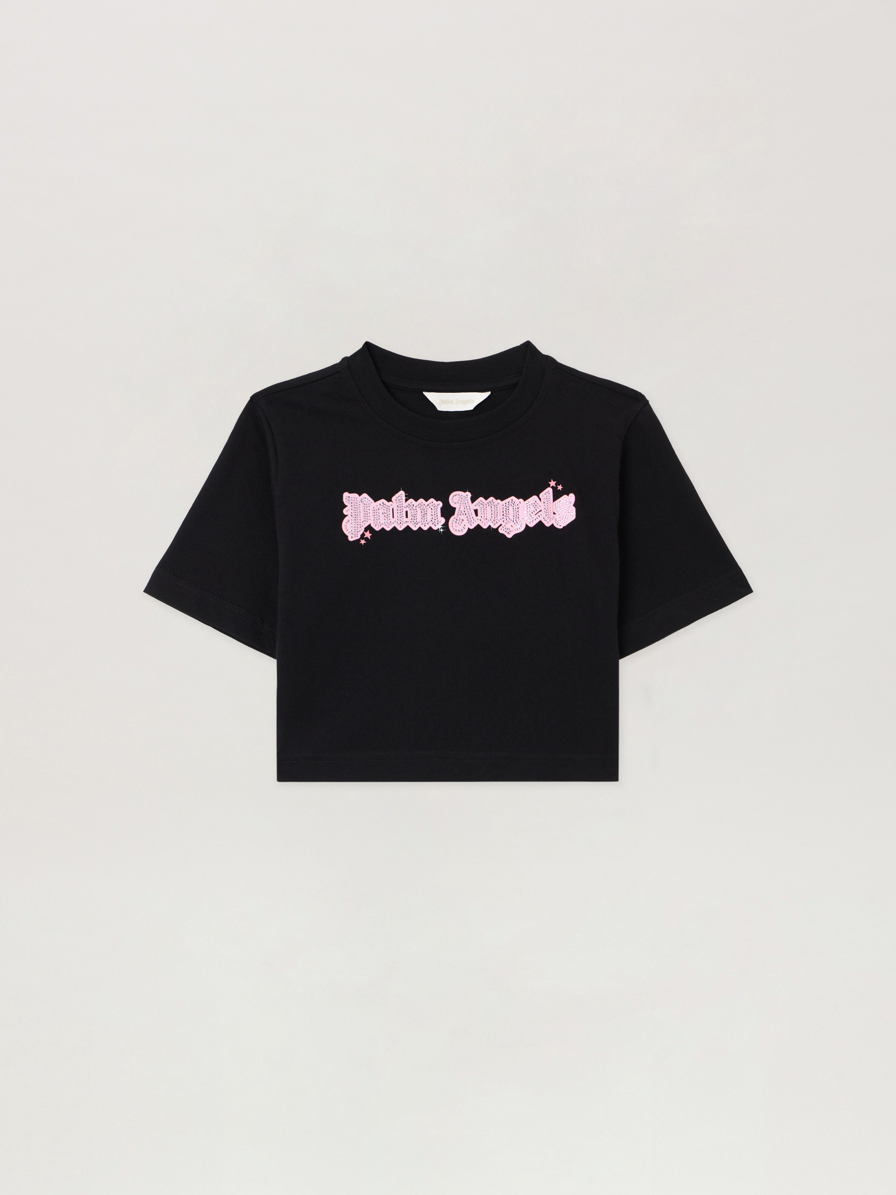 PALM ANGELS Shiny Studs Cropped Over T-Shirt NERO/BLACK PGAA004S26JER001