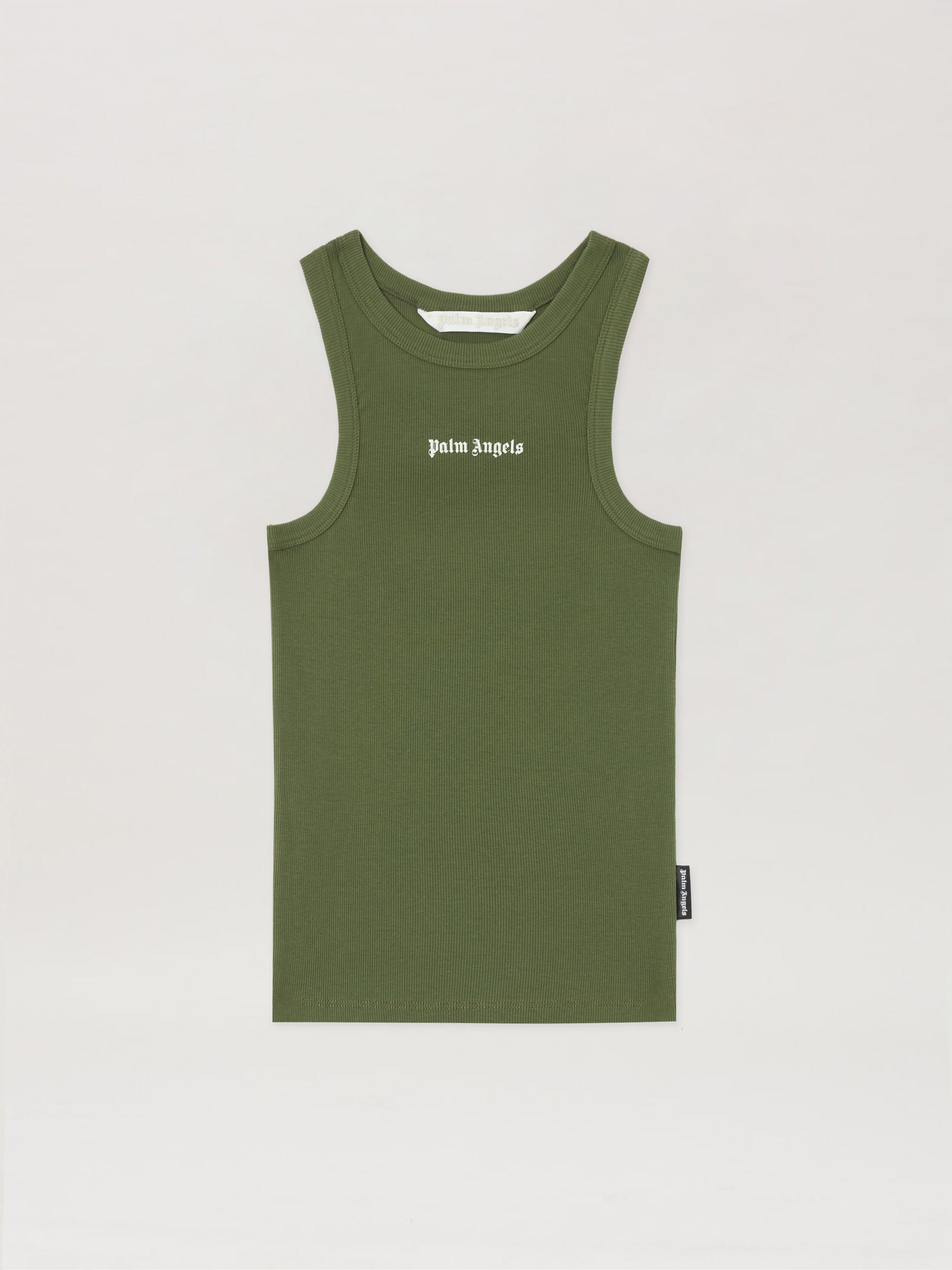 PALM ANGELS Classic Logo Fitted Tank Top MILITARY GREEN OFF WHITE PWAC024S26JER001