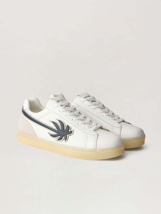 PALM ANGELS Palm Tennis Lea Sneakers WHITE NAVY BLUE PMIA111S26LEA002