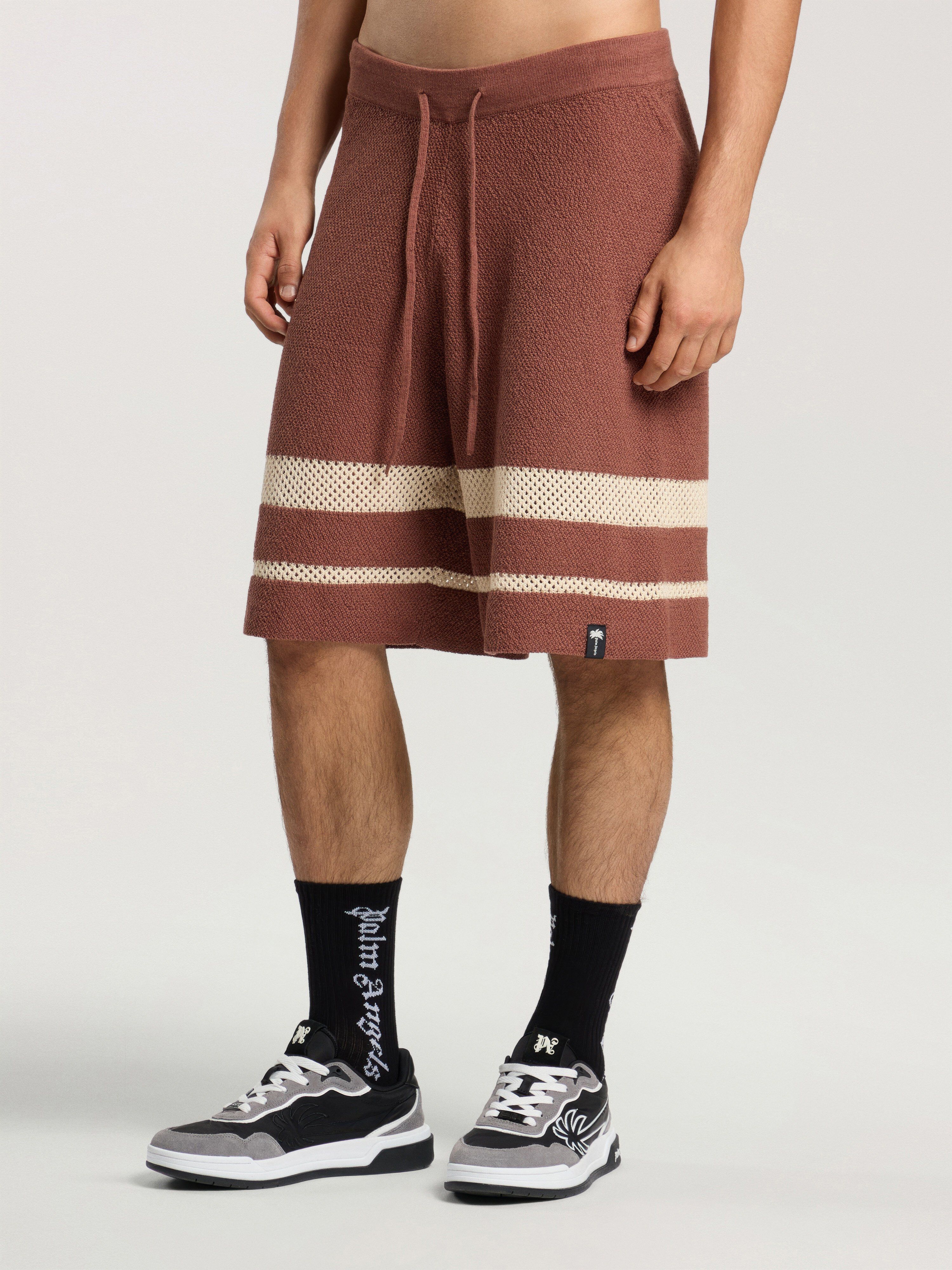 Palm Type Loose Knit Shorts PALM ANGELS Palm Type Loose Knit Shorts BROWN - KAKI PAMHM01F26KN01
