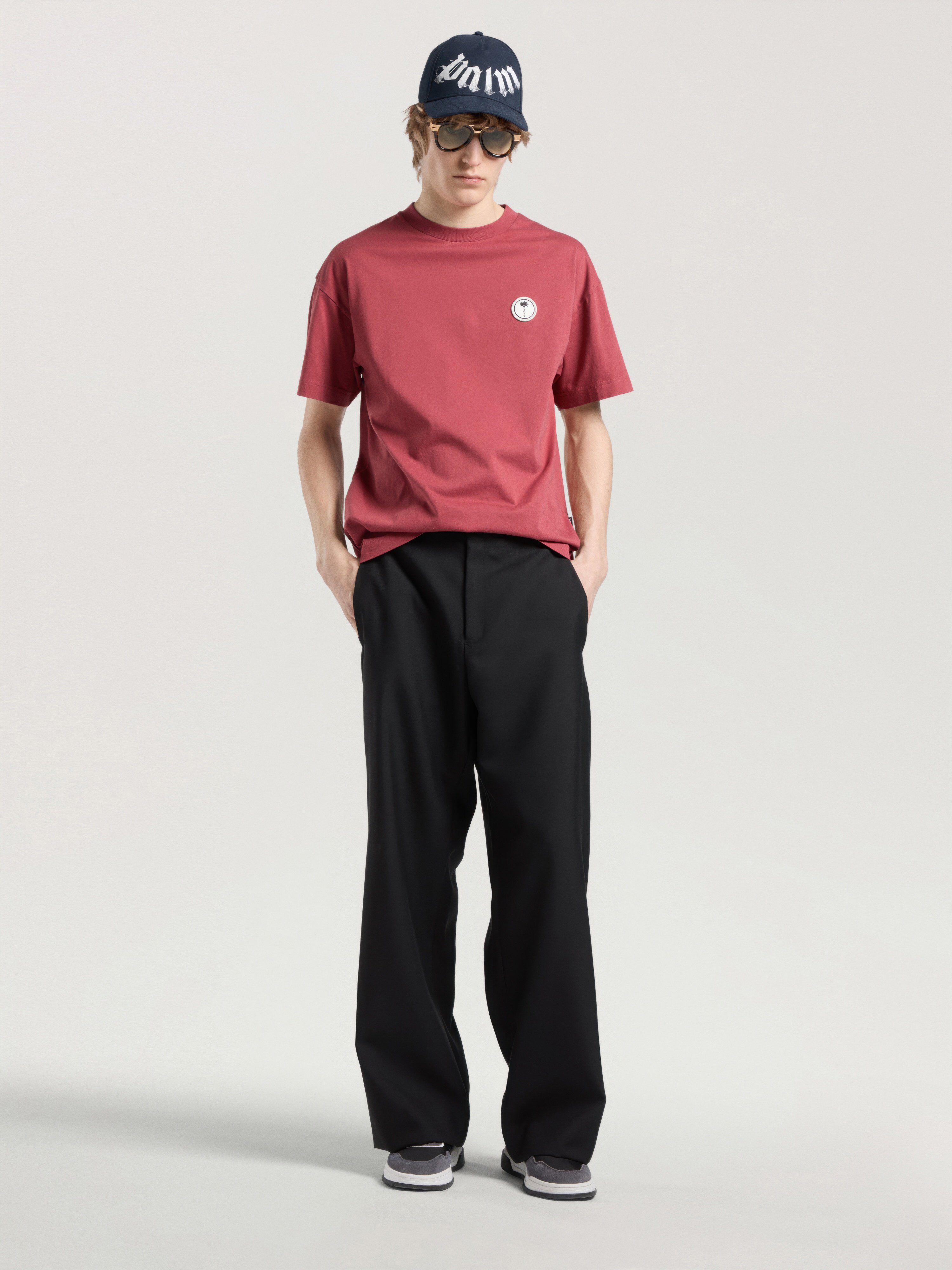 PALM ANGELS Palm Tree Regular T-Shirt BRICK RED - OFF WHITE PAMAA01F26JR02