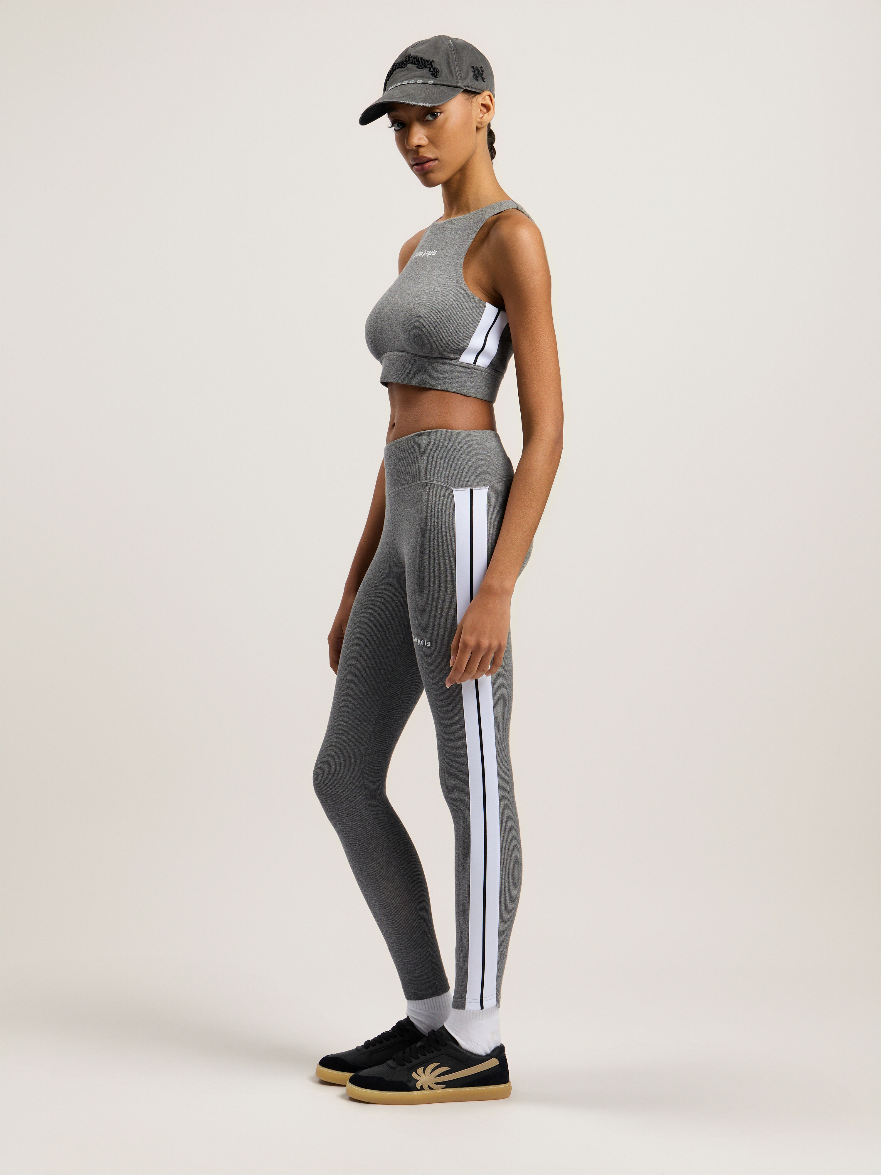 Training Track Leggings in MELANGE GREY WHITE for Women | Palm Angels®